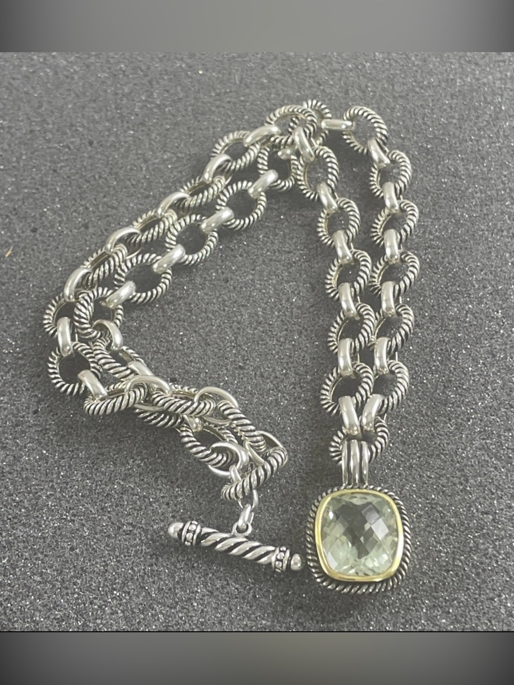 Michelle Albala 925 Sterling Silver Green Amethyst Toggle Necklace
